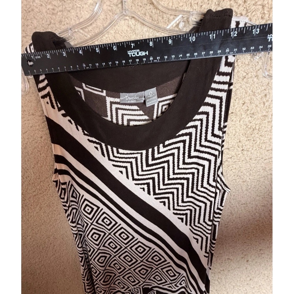 Chicos Travelers Maxi Dress 0 Brown Cream Geometric Sleeveless USA Resortwear - Picture 12 of 13